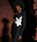 Midnight Bloom One-Shoulder Cut-Out Midi Dress MYLINE
