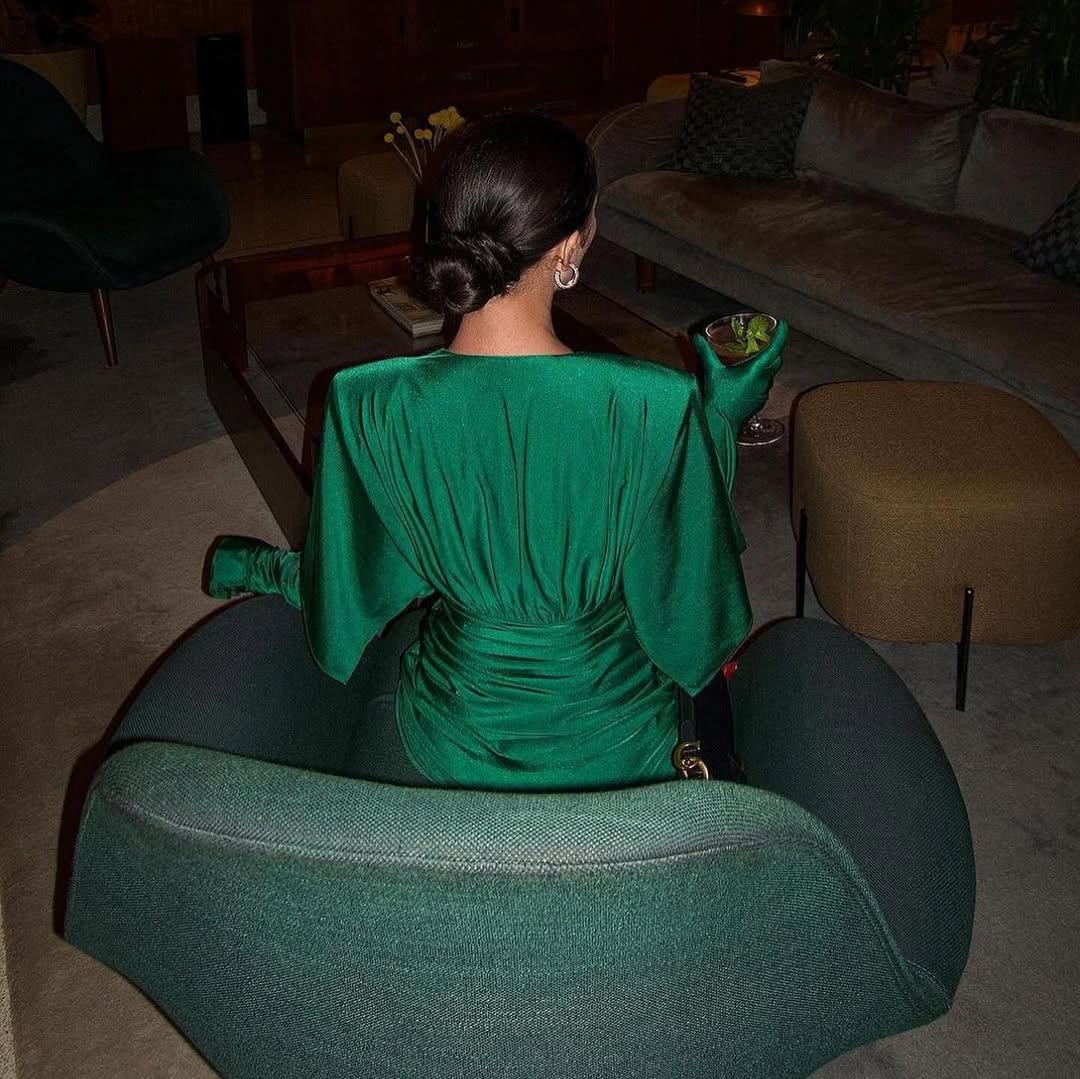 Deep V Mini Dress with Draped Sleeves | Elegant Ruched Evening Dress | Luxury Cocktail Party Dress for Women MYLINE