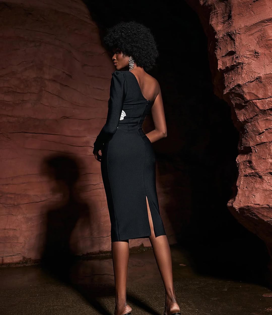 Midnight Bloom One-Shoulder Cut-Out Midi Dress MYLINE
