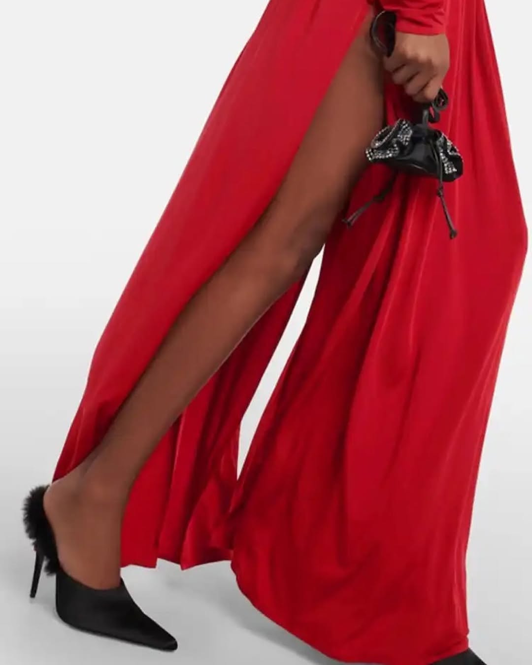 Blue Slit Maxi Dress | Long Sleeve Evening Gown with Rosette & Keyhole