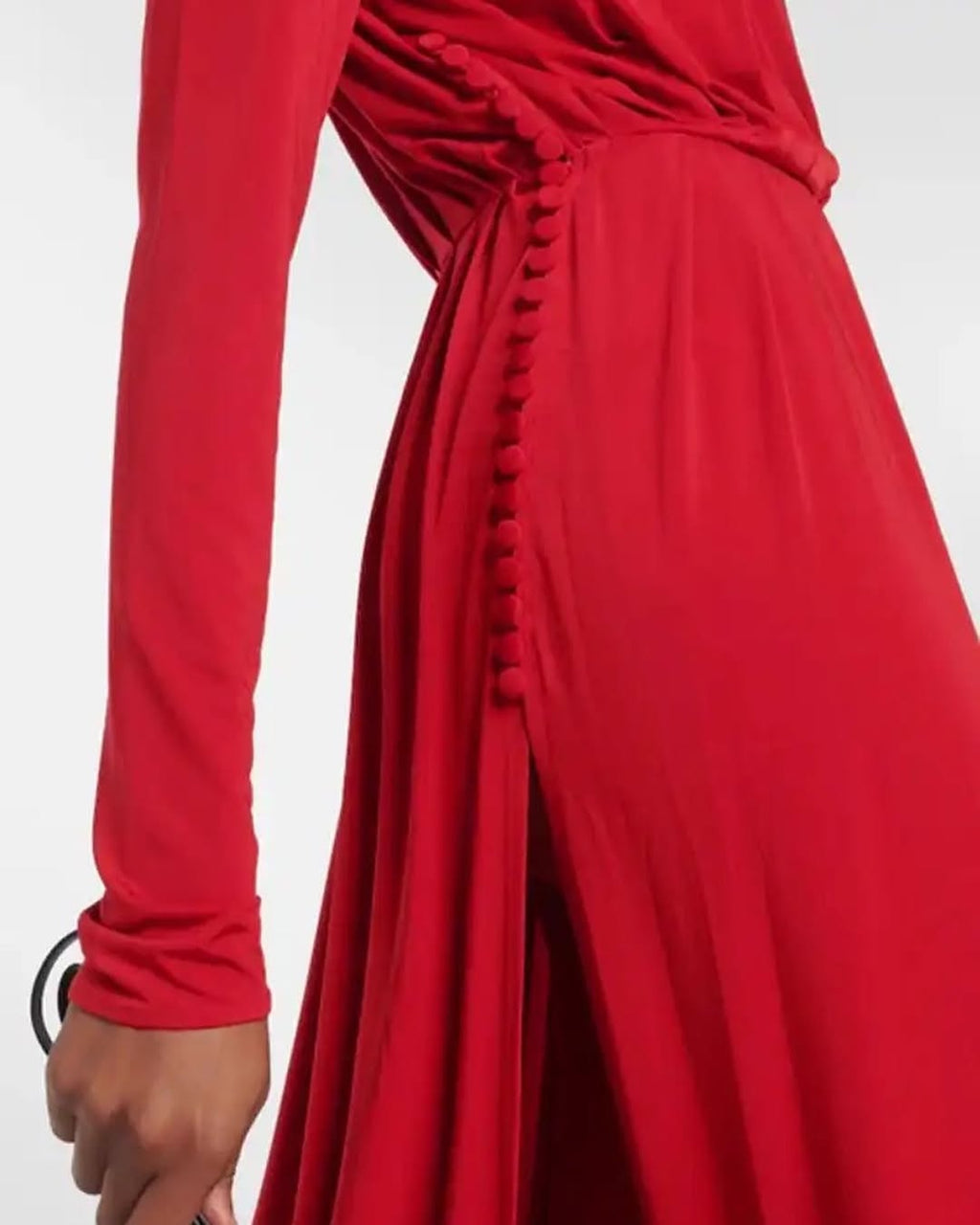 Blue Slit Maxi Dress | Long Sleeve Evening Gown with Rosette & Keyhole