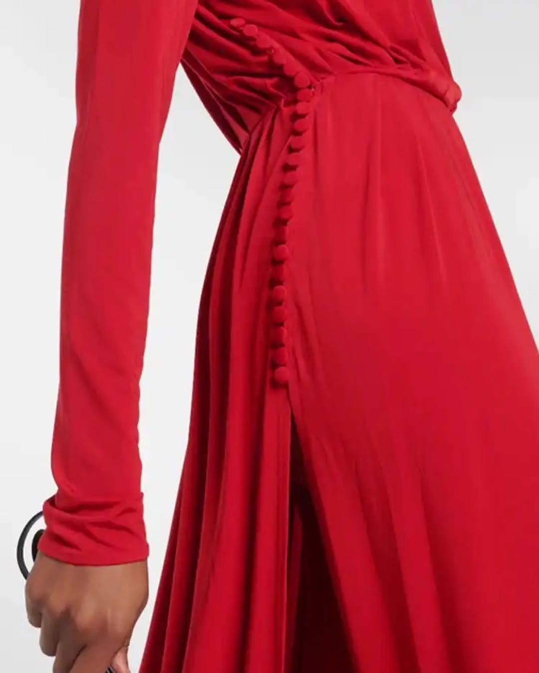 Blue Slit Maxi Dress | Long Sleeve Evening Gown with Rosette & Keyhole