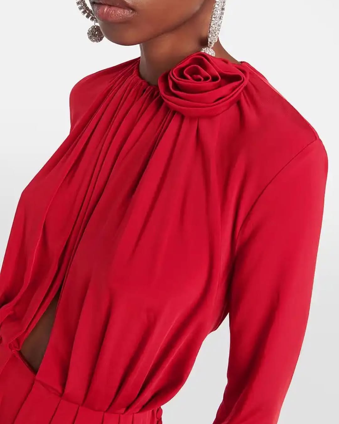 Blue Slit Maxi Dress | Long Sleeve Evening Gown with Rosette & Keyhole