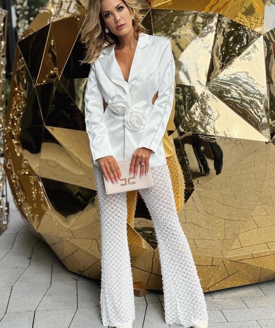 White Lace Trousers and Blazer Set