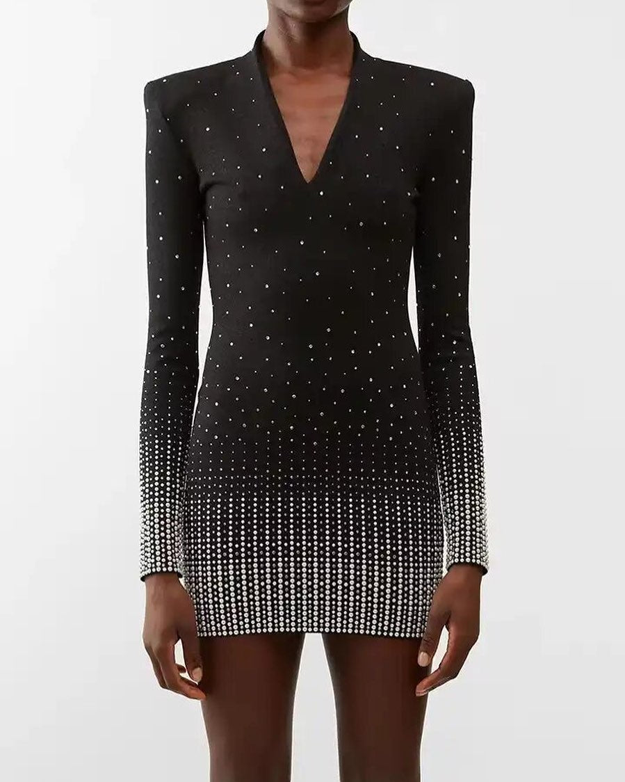 Black Rhinestone Mini Dress