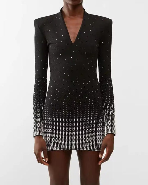 Black Rhinestone Mini Dress