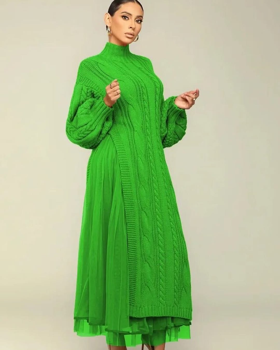 Elegant Knit & Tulle Maxi Dress