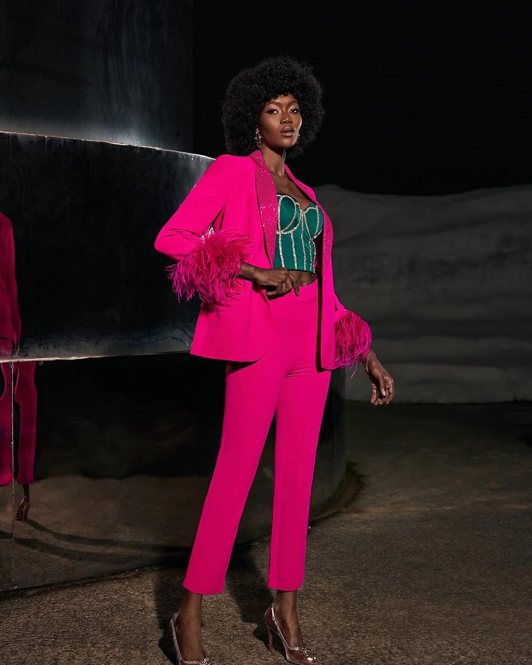 Feather Blazer & Tailored Pants