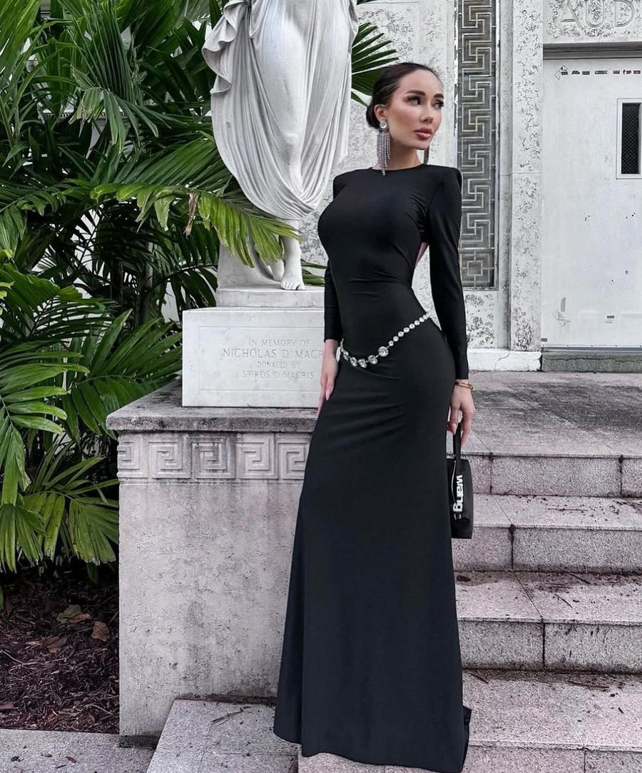 Elegant Long Dress with Diamond Chain Waist MYLINE