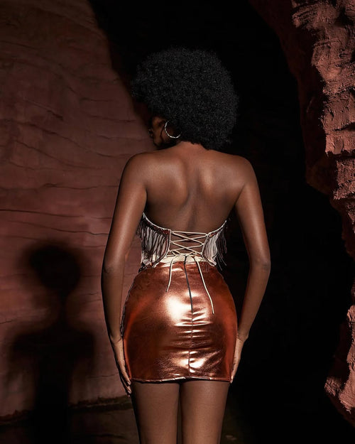 Bronze Sequin Fringe Mini Dress