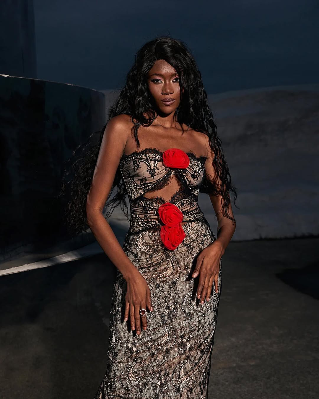 Black Floral Applique Gown | Pearl Strap Bodycon Maxi Dress