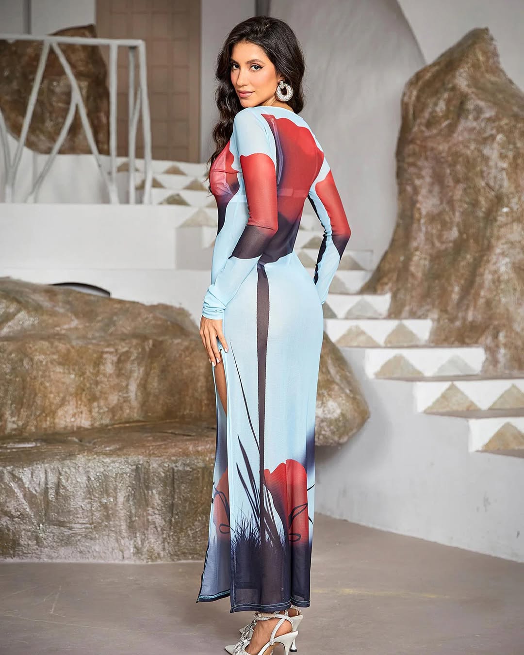 Sheer Long Sleeve Bodycon Evening Dress