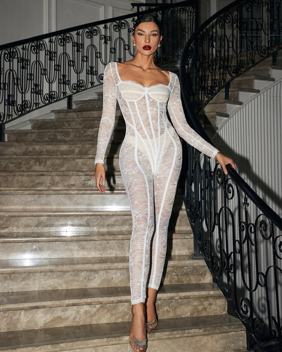 Sexy Transparent Long-Sleeve Jumpsuit