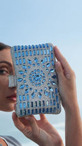 Blue Crystal Embellished Evening Clutch | Elegant Statement Handbag