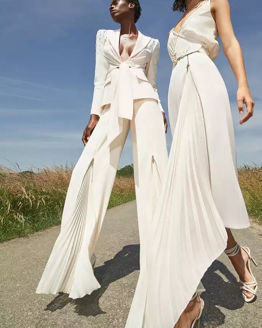 Pleated Wide-Leg Blazer Pant Set