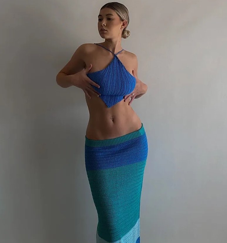 Ombre Crochet Halter Skirt Set