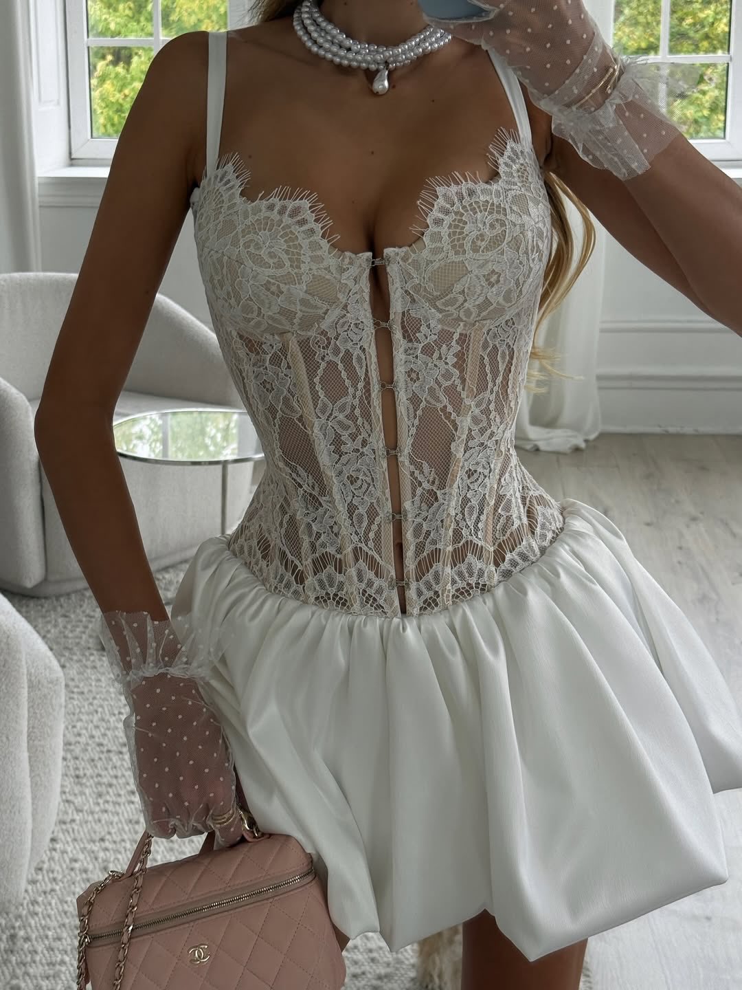 Lace Corset Bubble Mini Dress