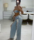 Distressed Denim Two-Piece Set