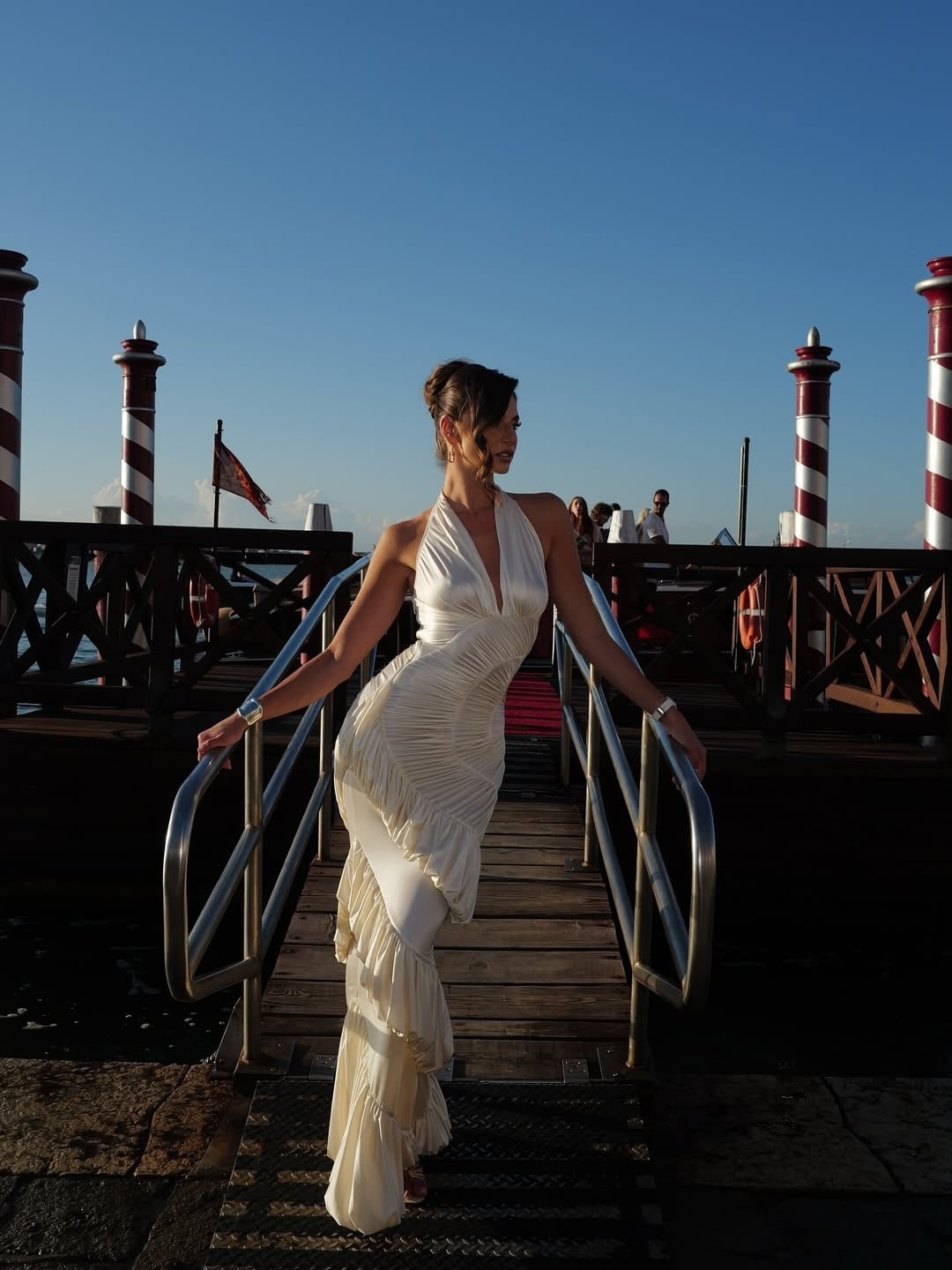 Ivory Sculptural Ruched Halter Maxi Dress