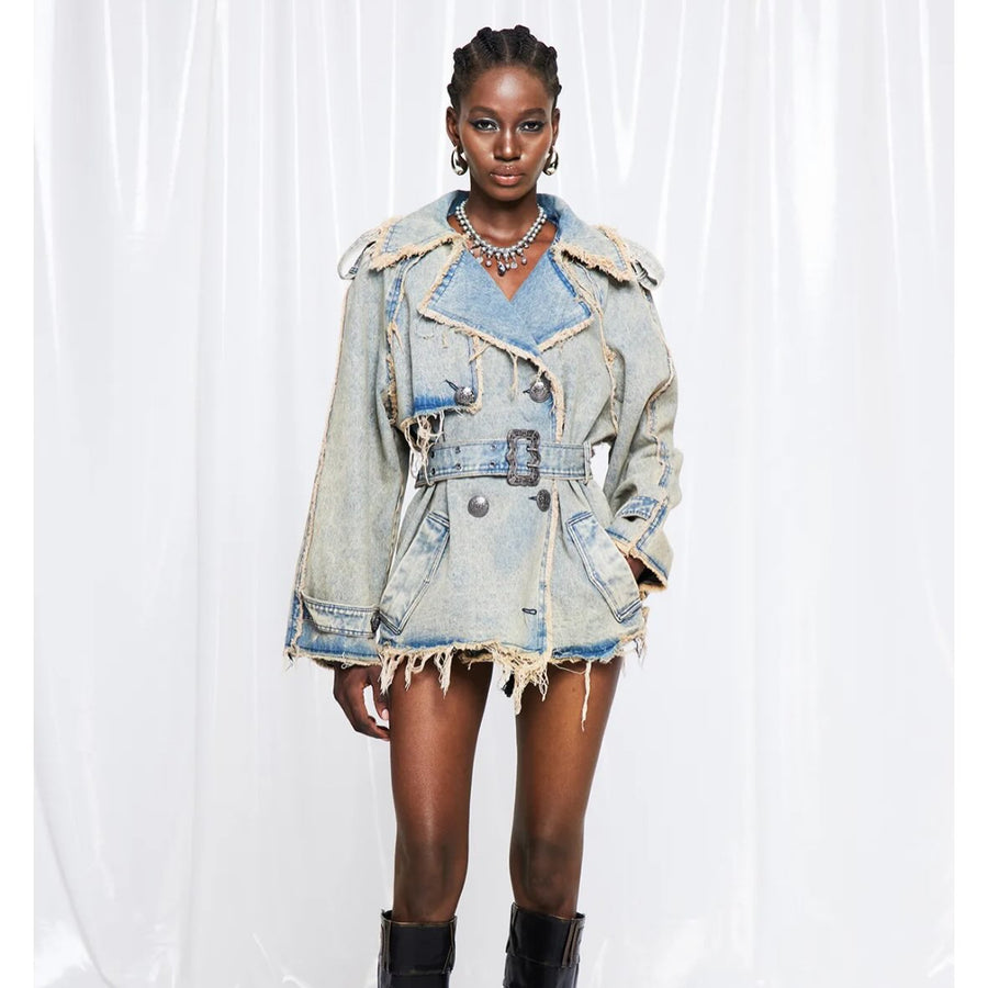 Deconstructed Denim Trench Jacket