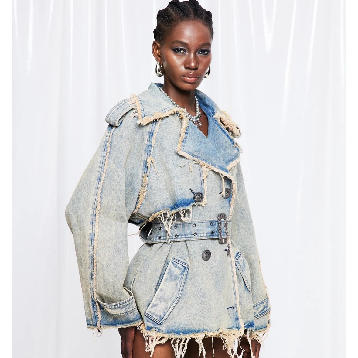 Deconstructed Denim Trench Jacket