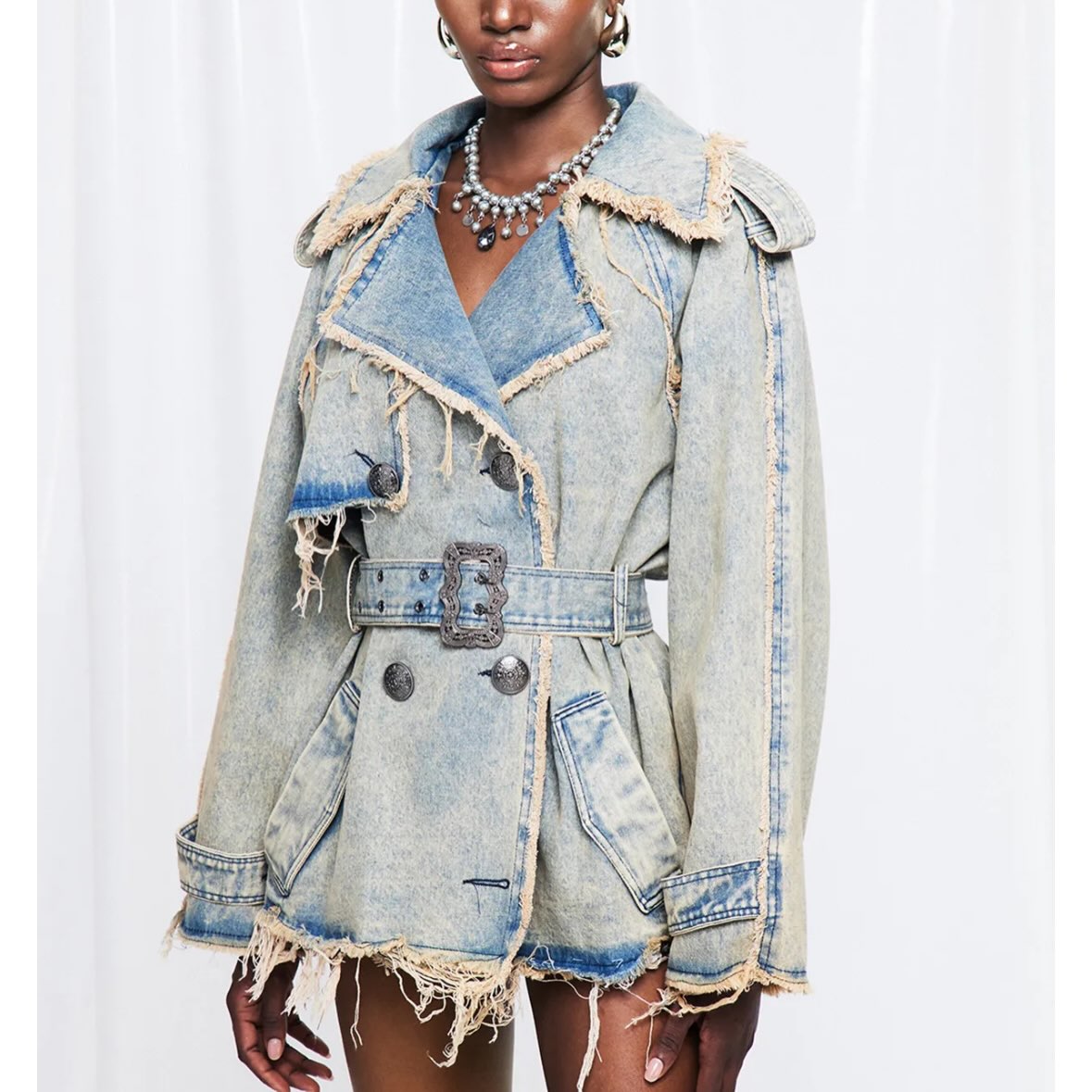 Deconstructed Denim Trench Jacket