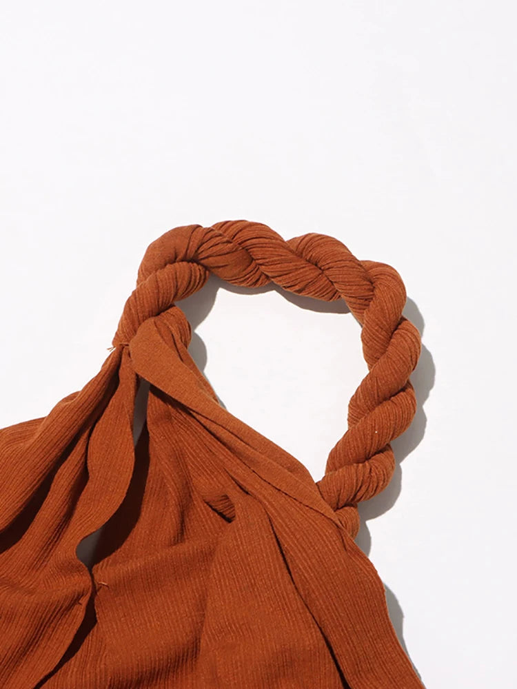 Rust One Shoulder Maxi Dress | Braided Draped Gown with Side Cutout MYLINE