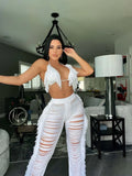 Fringe Cut-Out Statement Pants