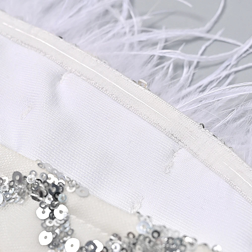 Feather Trim Sequin Midi Dress