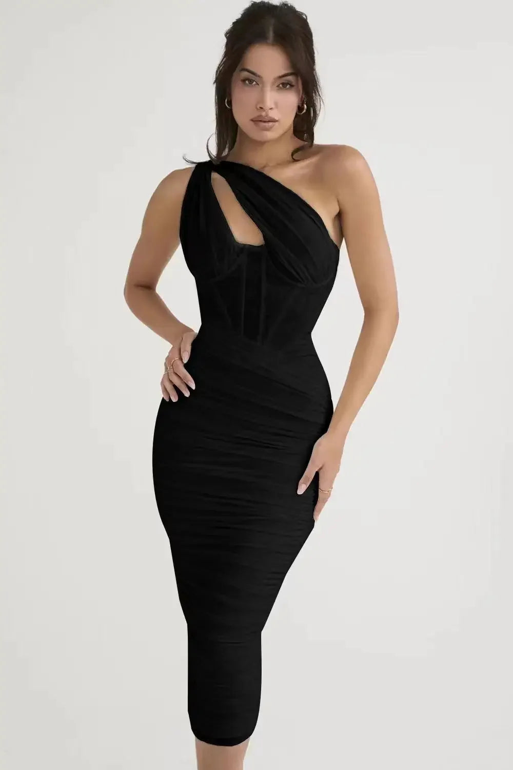 Scarlet Temptation One-Shoulder Midi Dress
