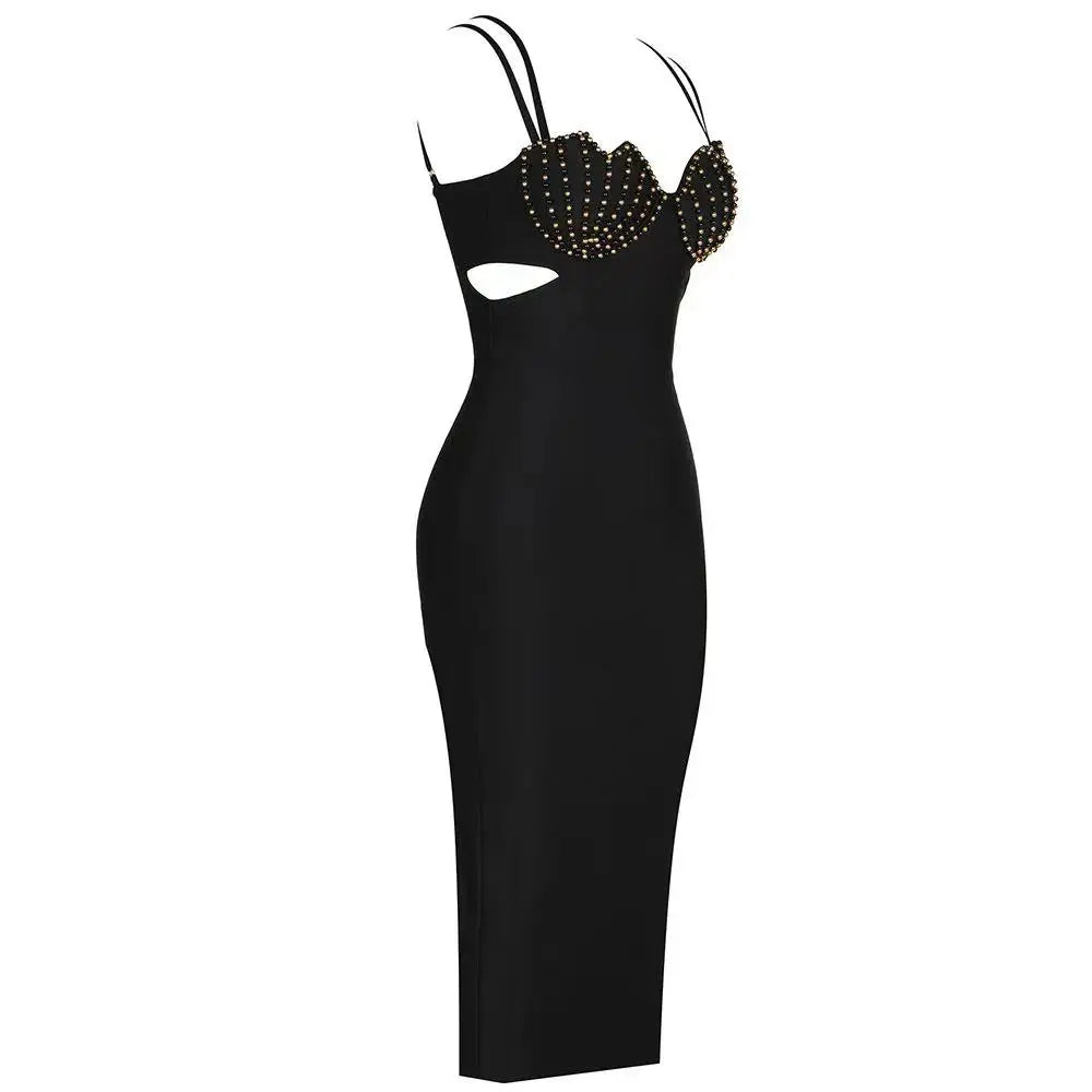 Studded Bust Bodycon Midi Dress