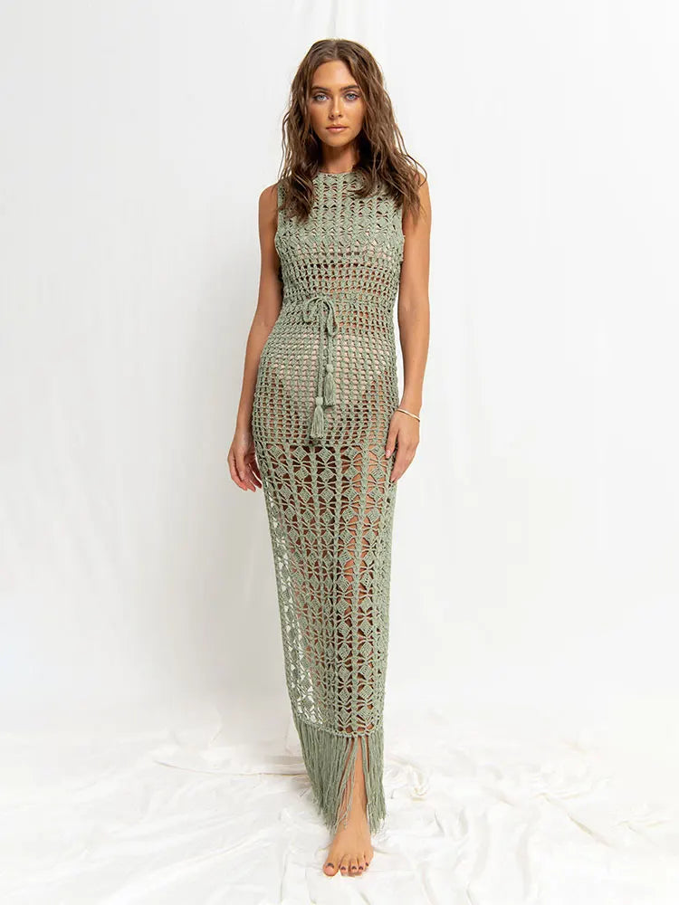 Boho Crochet Fringe Maxi Dress