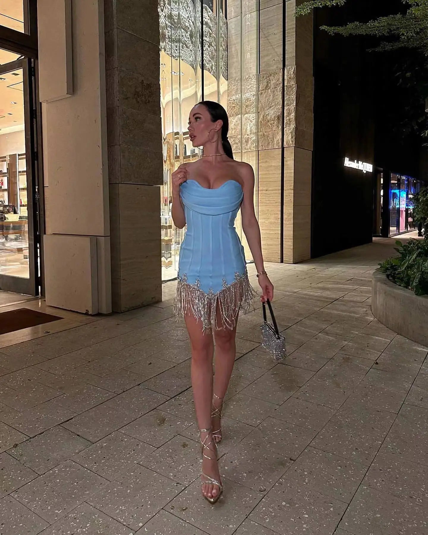 Crystal Fringe Corset Mini Dress