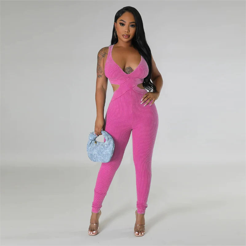 Ribbed Cut-Out Bodycon Jumpsuit