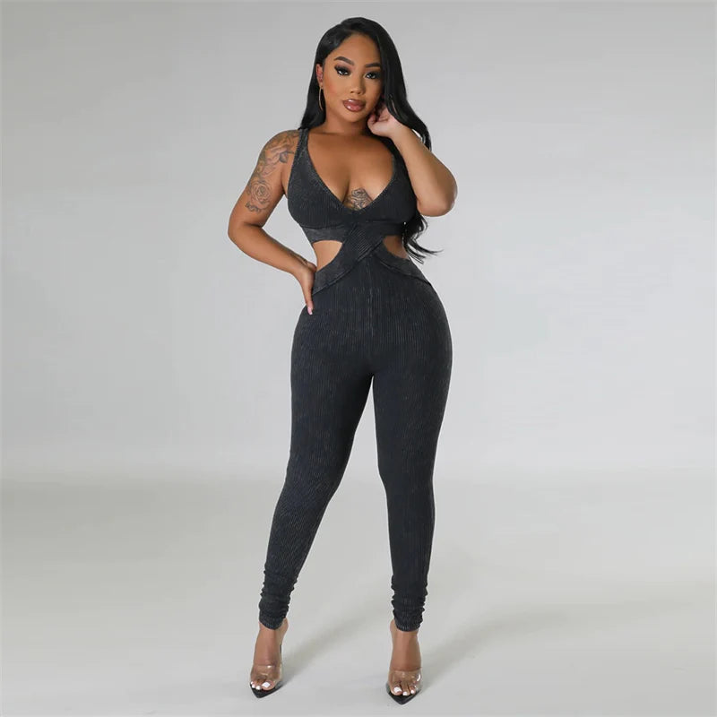 Ribbed Cut-Out Bodycon Jumpsuit