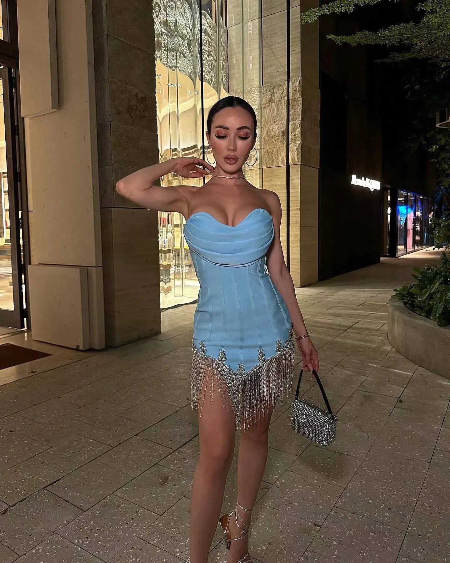 Crystal Fringe Corset Mini Dress