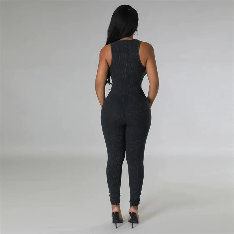 Ribbed Cut-Out Bodycon Jumpsuit