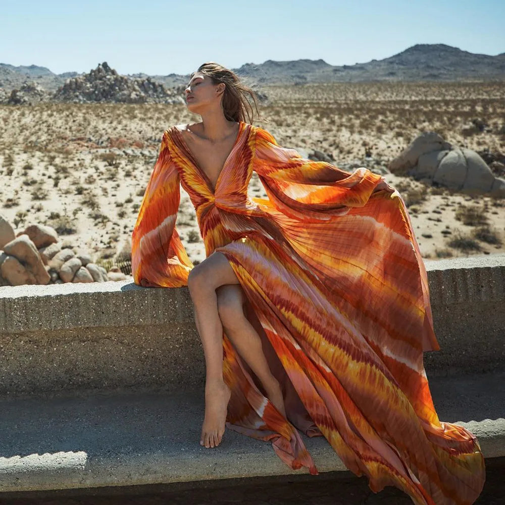 Sunset Pleated Maxi Dress Set