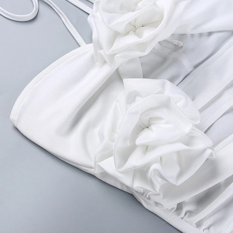 White Floral Cut-Out Halter Maxi Dress