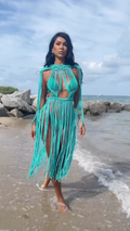Fringe Cut-Out Beach Dress | Teal String Cover-Up Dress | Festival or Swimwear Look MYLINE