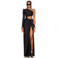 Black One-Shoulder Cut-Out Maxi Dress
