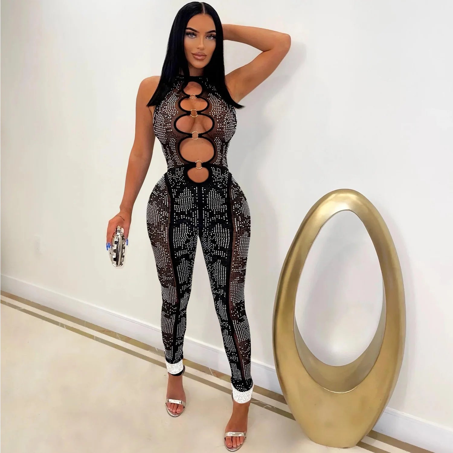 Crystal Cut-Out Sculpt Jumpsuit