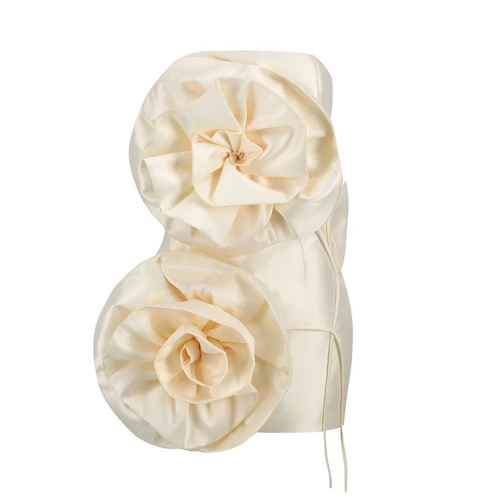 Strapless Floral Satin Mini Dress