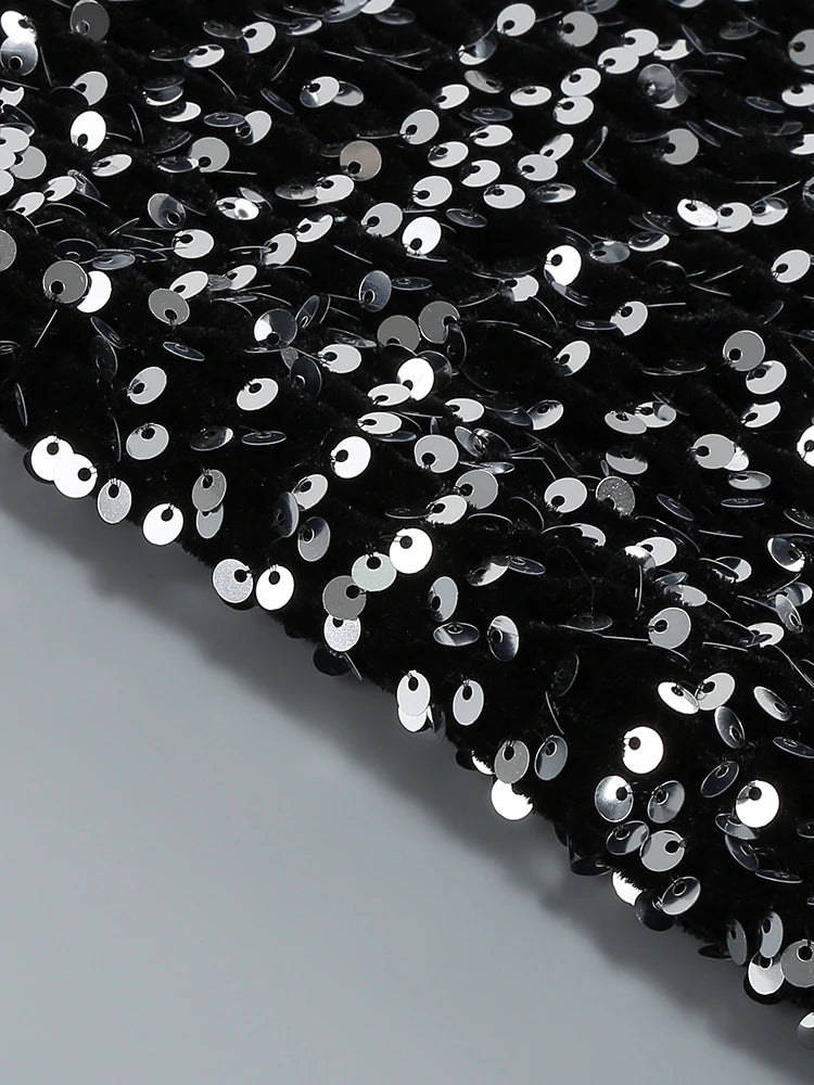 Sequin Feather Long Sleeve Midi Dress