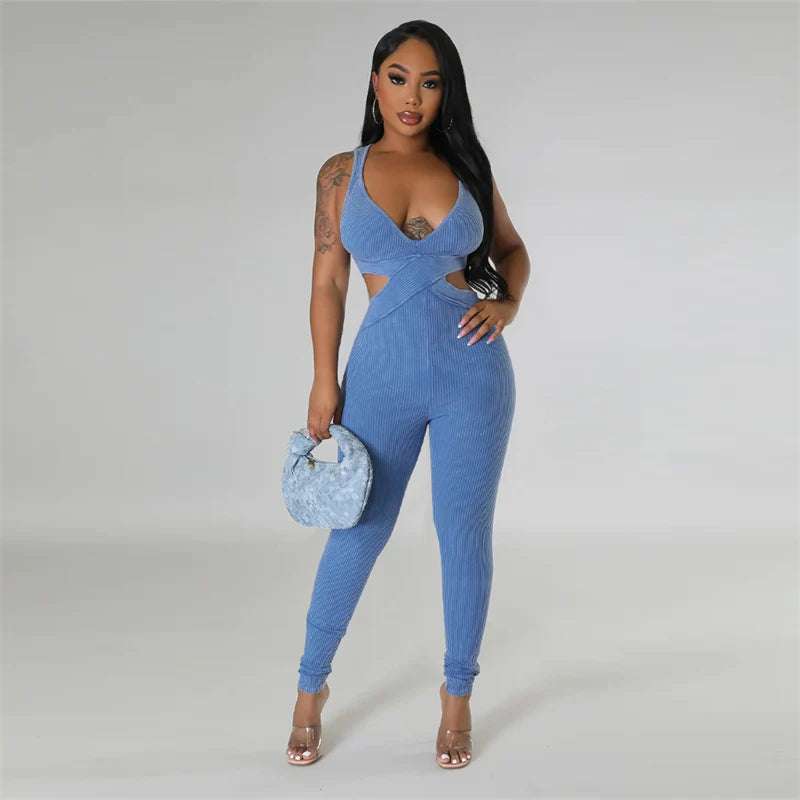 Ribbed Cut-Out Bodycon Jumpsuit