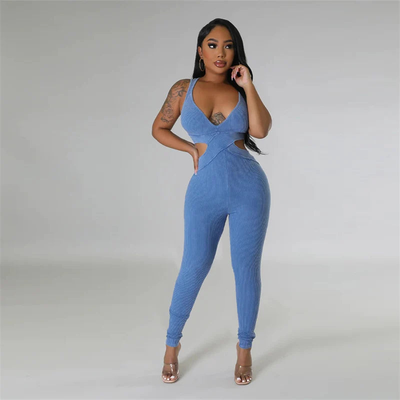 Ribbed Cut-Out Bodycon Jumpsuit