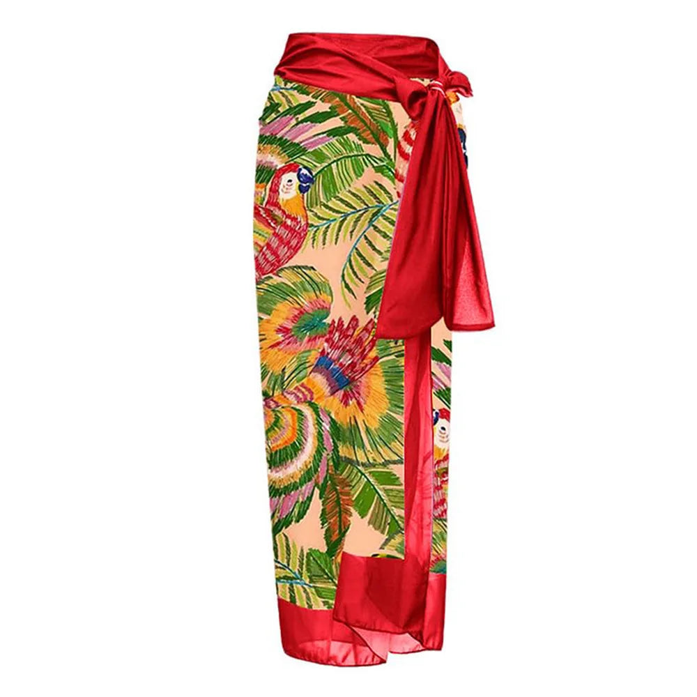 Floral One-Shoulder Swimsuit & Sarong Set