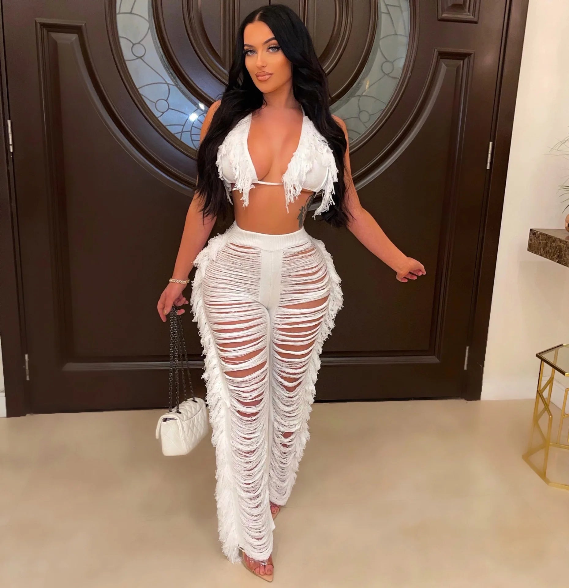Fringe Cut-Out Statement Pants