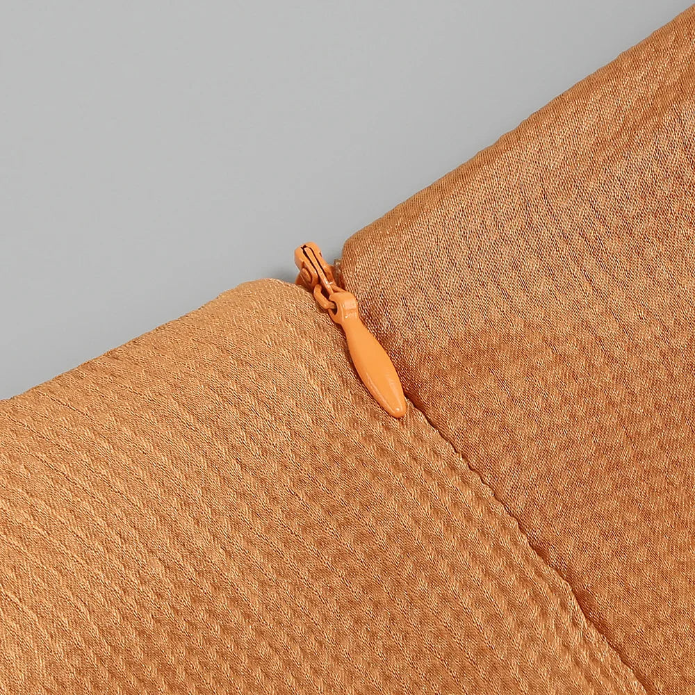 Rust Satin Maxi Dress | Deep V-Neck, Long Sleeve Evening Gown with Slit