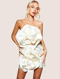 Strapless Floral Satin Mini Dress
